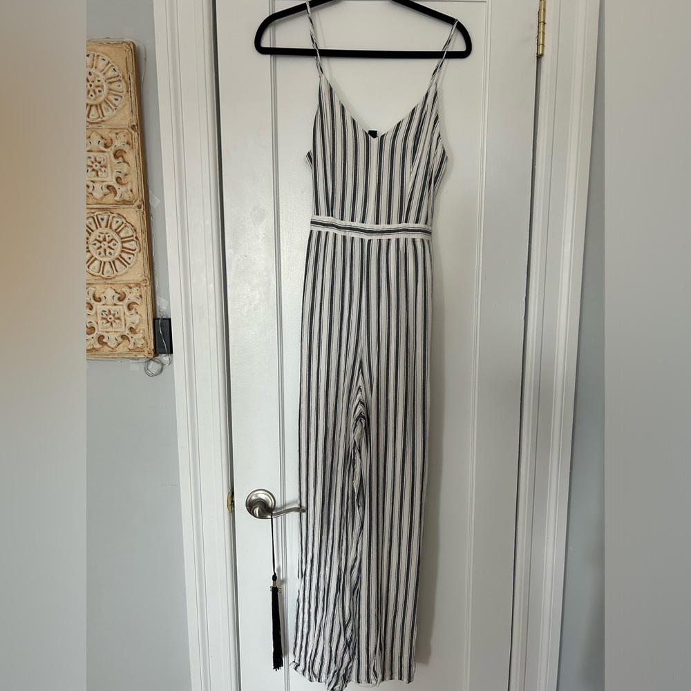 Stripe White and Grey/Blue Jumpsuit